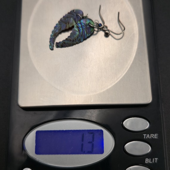 Silver Plated Abalone Shell Carved Leaf Dangle Ea… - image 5