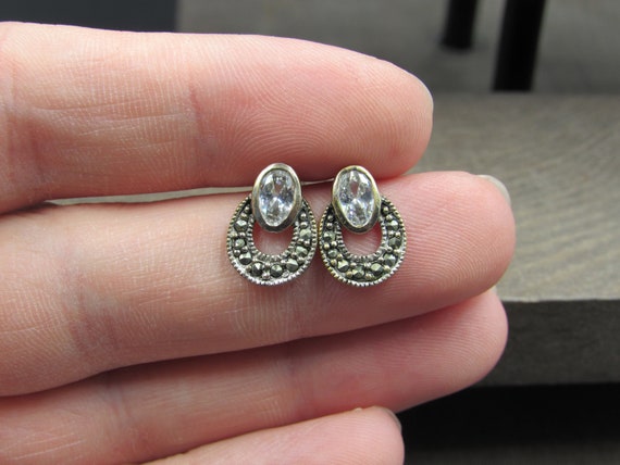 Sterling Silver Tarnished Small CZ And Marcasite … - image 1