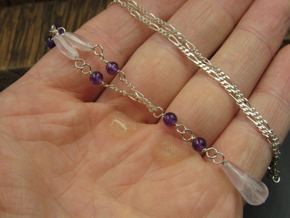 18 Inch Sterling Silver Rose Quartz And Amethyst … - image 3