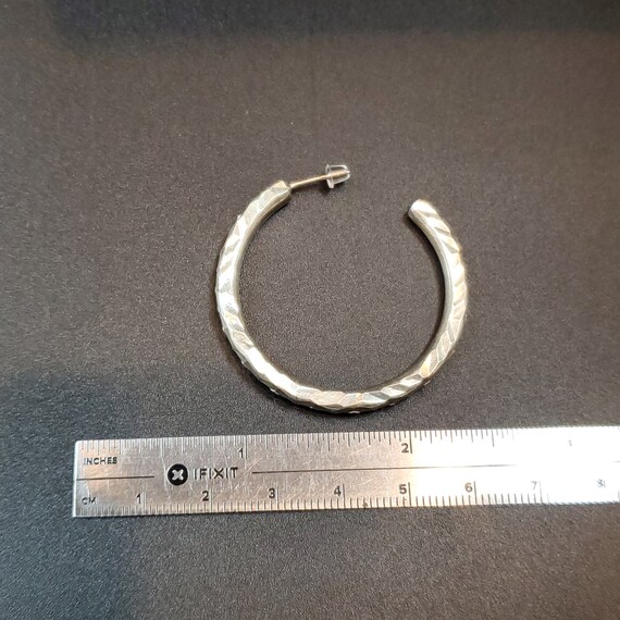 Sterling Silver Cool Pattern Large Open Hoop Earr… - image 4