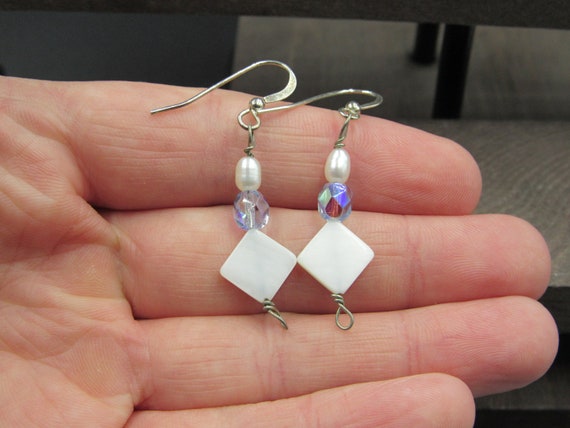 Sterling Silver Teardrop Abalone Shell Earrings Vintage Wedding Engagement Anniversary Beautiful Everyday Minimalist Cute