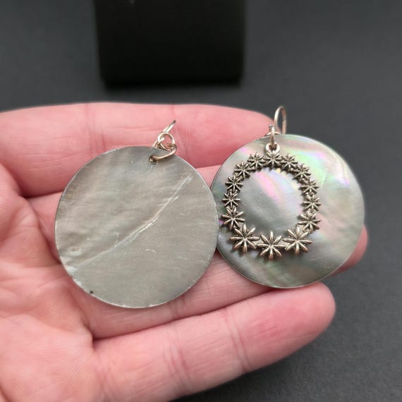 Silver Plated Large Circle Shell Unique Accent Ea… - image 3