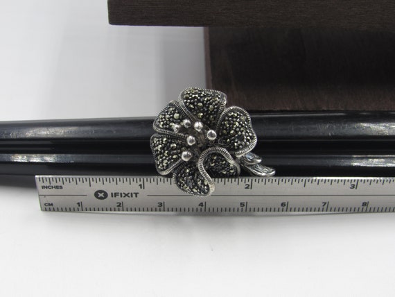 Size 6.25 Sterling Silver Rustic Large Floral Mar… - image 7