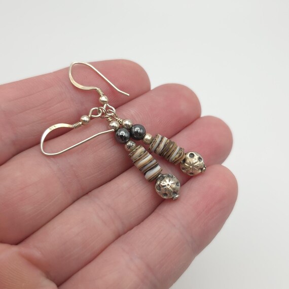 Sterling Silver Handmade Stacked Shell Earrings A… - image 3