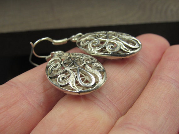 Sterling Silver Large Rustic Wheel Pattern Earrin… - image 4