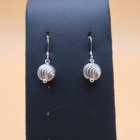 Sterling Silver Textured Pattern Orb Dangle Earri… - image 1