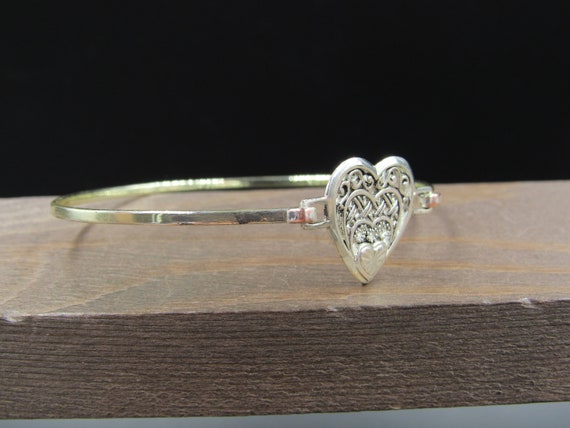 7" Silver Tone Rustic Heart Love Bracelet Vintage… - image 2