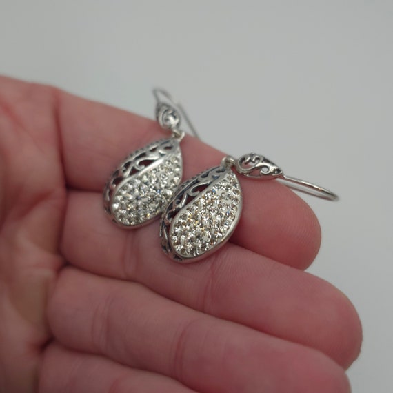 Sterling Silver Handmade Fancy Pattern Crystal Ea… - image 3