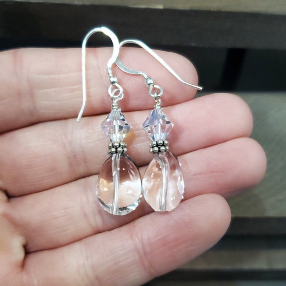 925 Sterling Silver Handmade Clear Quartz Stone E… - image 1