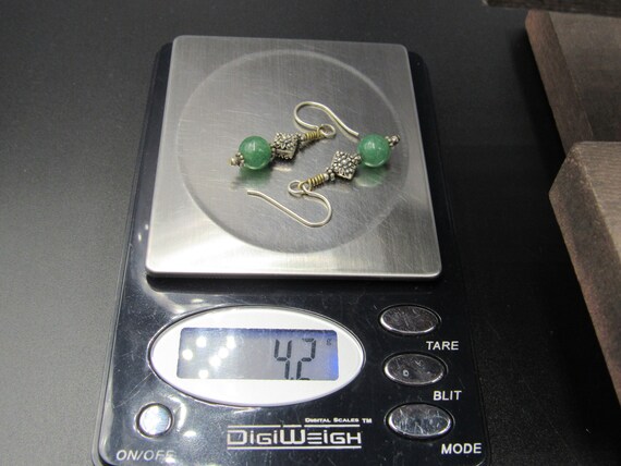 Sterling Silver Simple Rustic Nephrite Stone Dang… - image 4