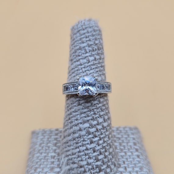 Size 6.25 Sterling Silver Bright Square Cubic Zirconia Band Ring