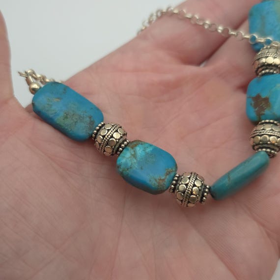 18 Inch Sterling Silver Solid Turquoise Stones Ne… - image 4