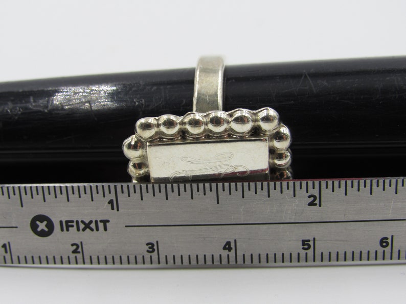 Vintage Size 8 Sterling Silver Rustic Initials Square Band Ring Cute Elegant Statement Everyday Gift Idea Stunning Minimalist Beautiful Cool