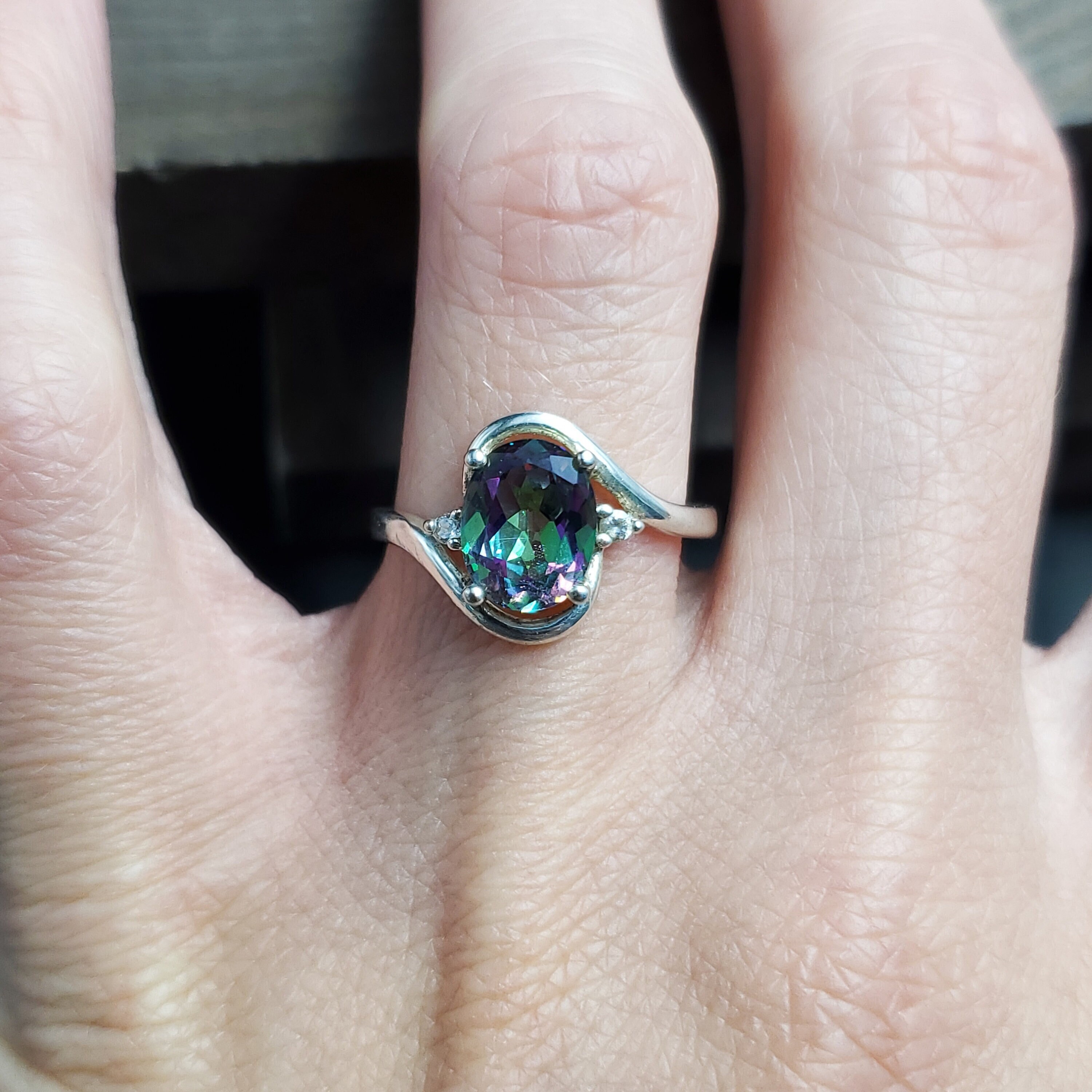 Size 8 Sterling Silver Mystic Oval Topaz and CZ Ring - Etsy