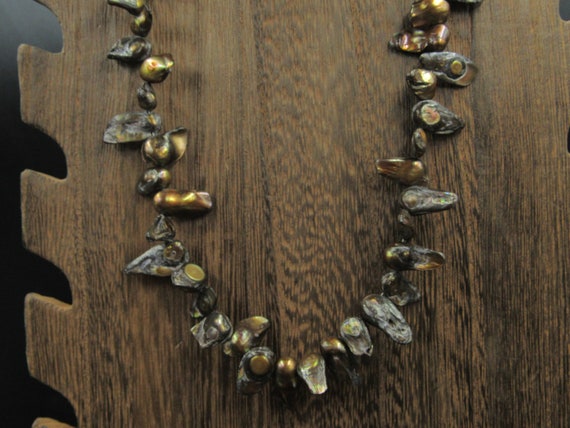 18" Sterling Silver Rough Brown Shell Necklace Vi… - image 1