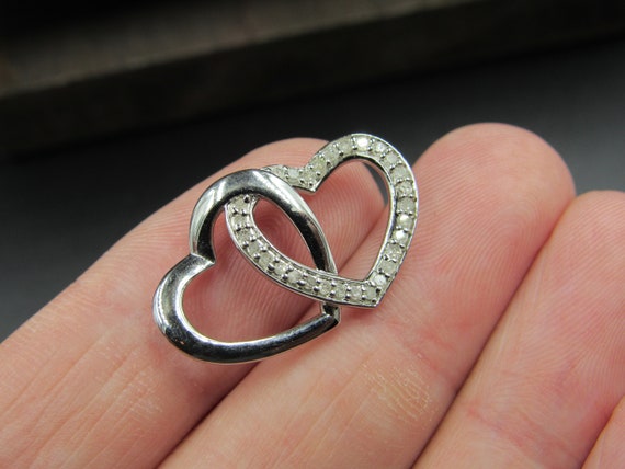 Sterling Silver Interlocking Diamond Chip Heart P… - image 2