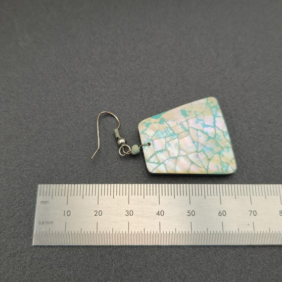 Silver Plated Handmade Blue Shell Dangle Earrings… - image 4