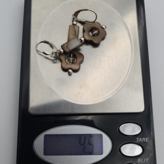 Sterling Silver Flower Brown Shell Dangle Earring… - image 5