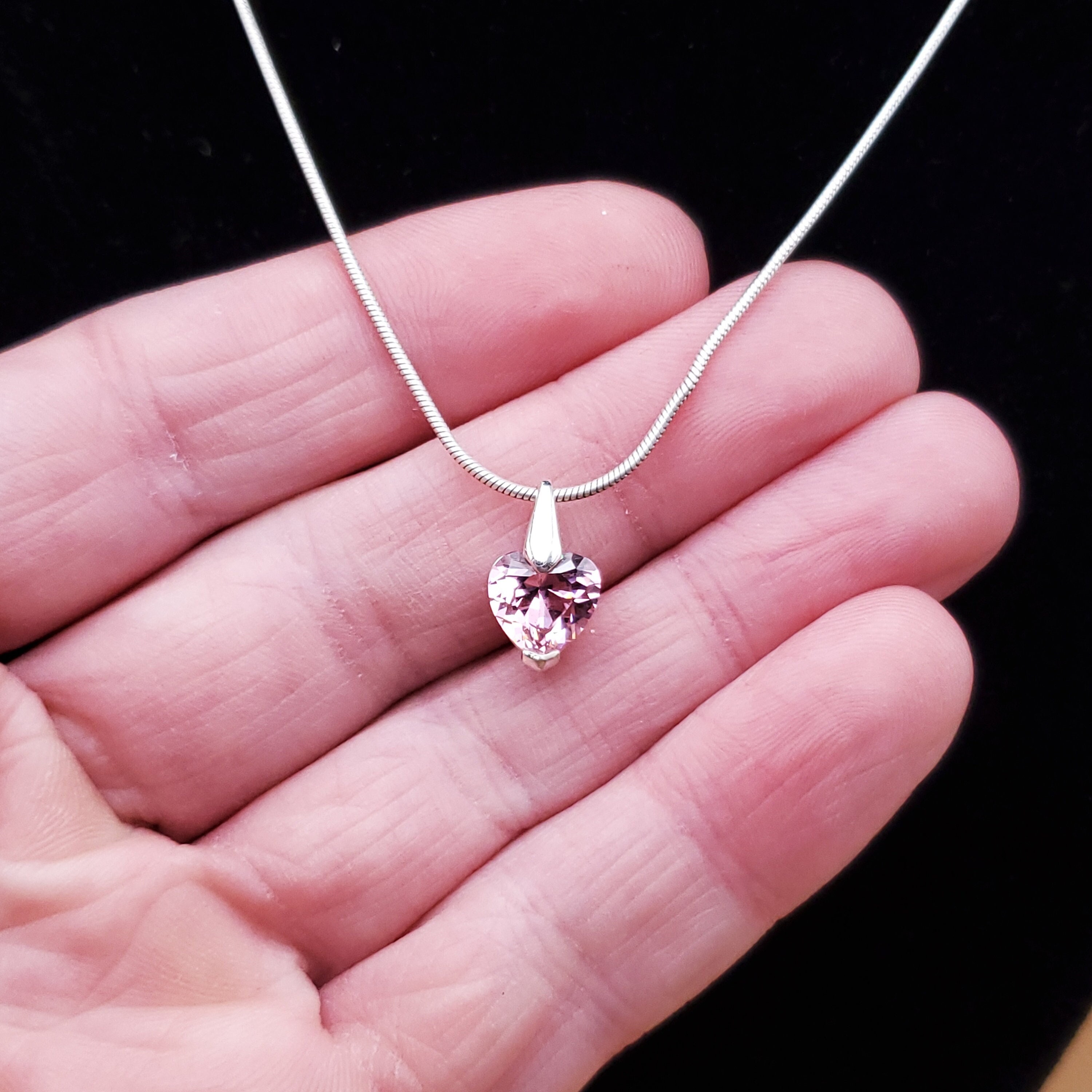 16 Inch 925 Sterling Silver Love Heart Pink CZ Pendant Necklace - Etsy