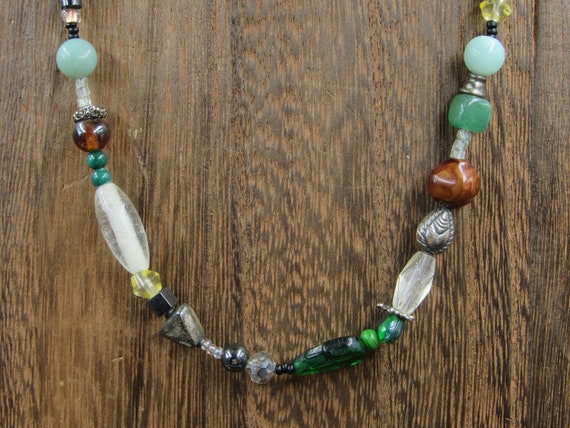 16" Sterling Silver Pearl Jade Chrysoprase Glass … - image 1