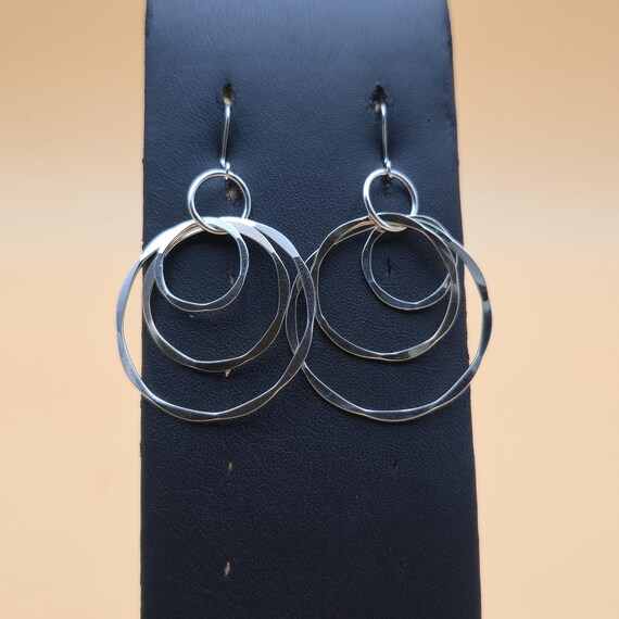 Sterling Silver Layered Circle Pattern Dangle Ear… - image 1