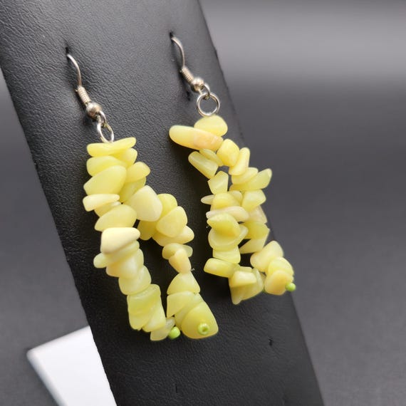 Silver Plated Light Green Shell Handmade Dangle E… - image 2