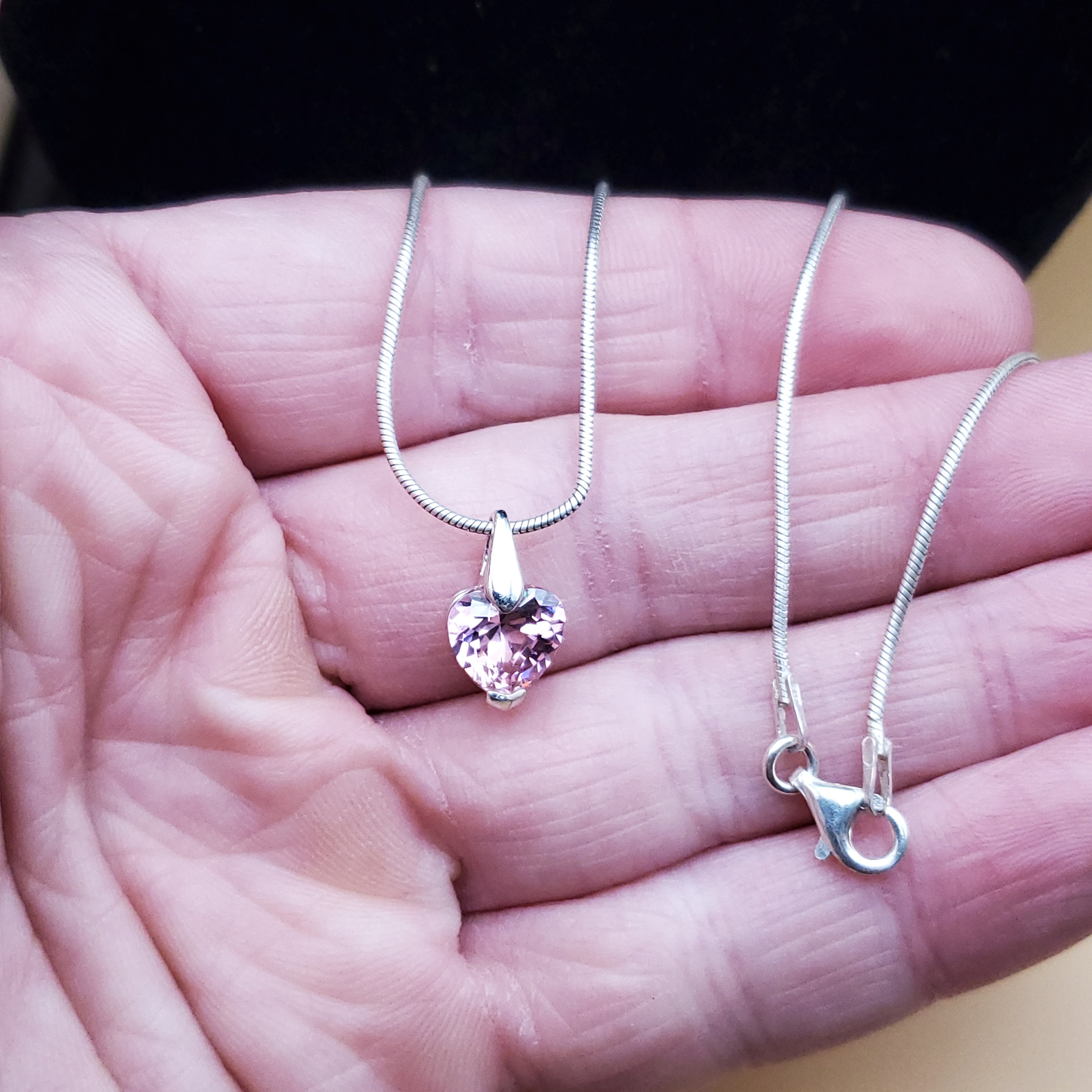 16 Inch 925 Sterling Silver Love Heart Pink CZ Pendant