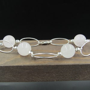 8 Sterling Silver Rose Quartz Orb Bracelet Vintage Elegant Beautiful Everyday Minimalist Statement Simple Unique Trendy image 1