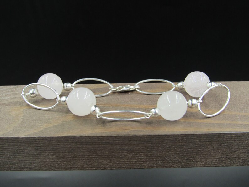 8 Sterling Silver Rose Quartz Orb Bracelet Vintage Elegant Beautiful Everyday Minimalist Statement Simple Unique Trendy image 1