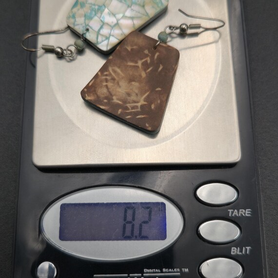 Silver Plated Handmade Blue Shell Dangle Earrings… - image 5