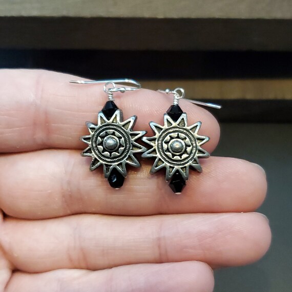 925 Sterling Silver Gothic Style Sun Earrings - image 1