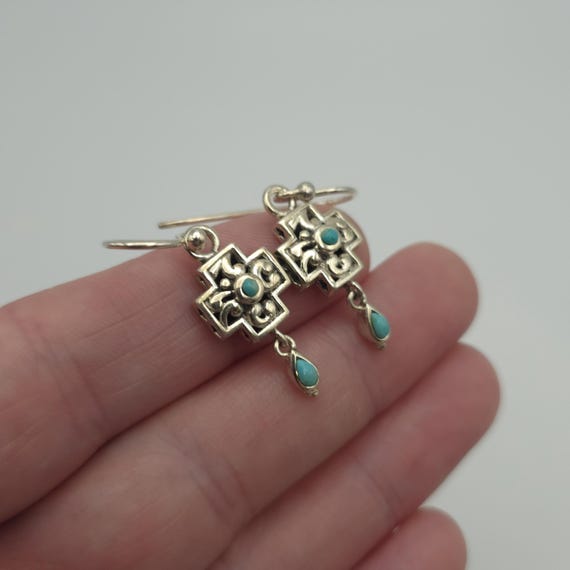 Sterling Silver Solid Bright Blue Stone Earrings … - image 2