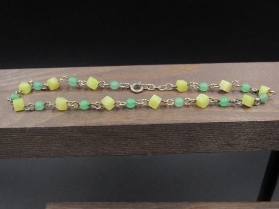 9.5" Sterling Silver Rustic Green Yellow Stone Lo… - image 1