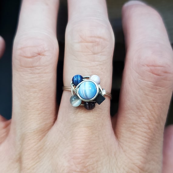 Size 8 Sterling Silver Handmade Wire Multiple Cat's Eye Stone Ring