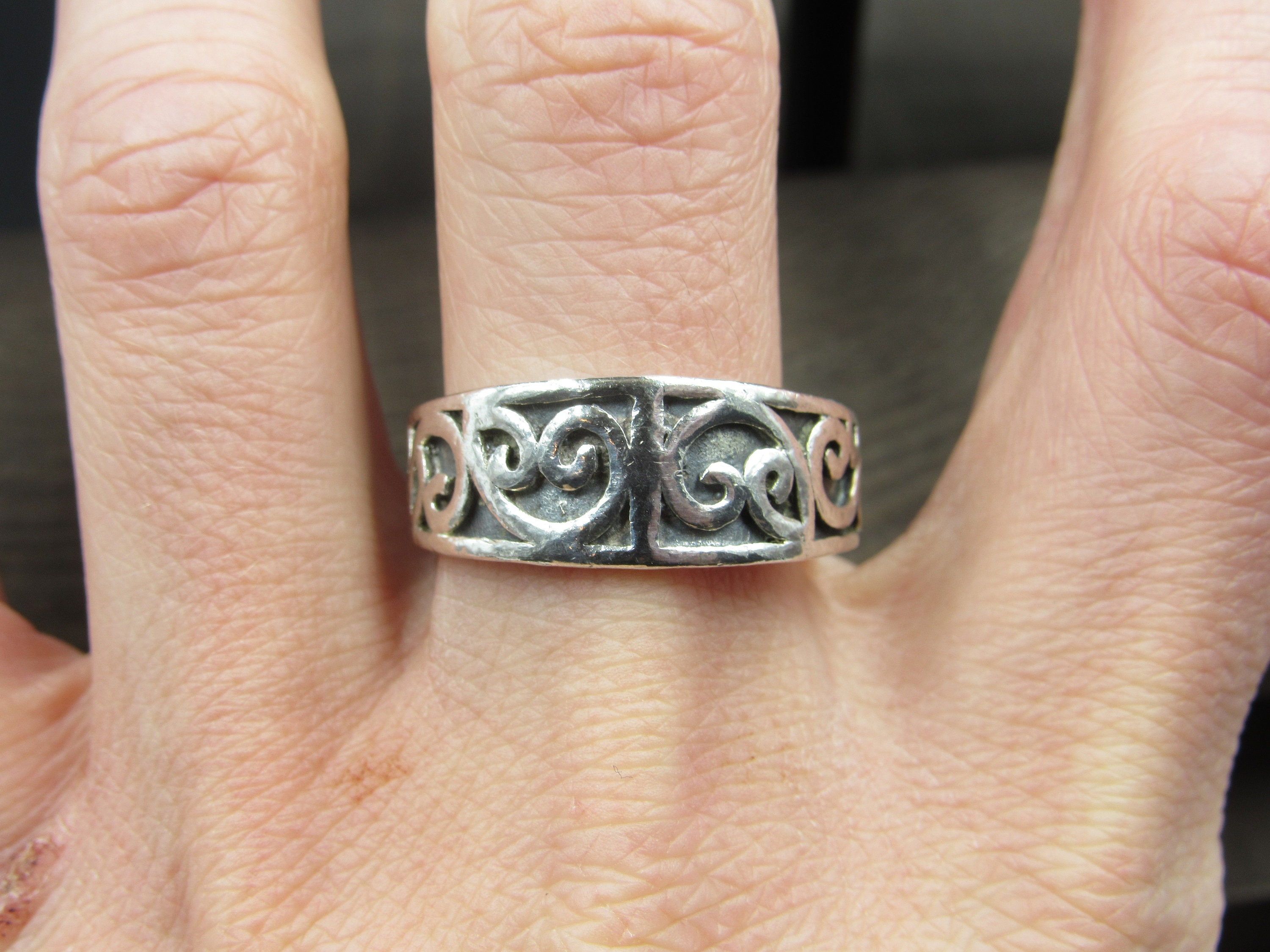 Size 12 Sterling Silver Large Heavy Swirling Pattern Band