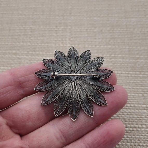 Sterling Silver Rustic Large Flower Nature Pin Br… - image 3