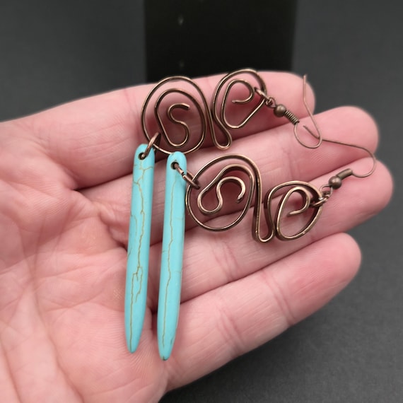 Copper Howlite Stone Abstract Pattern Handmade Ea… - image 3