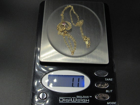 18" 10K 14k Gold Ornate Ruby Gem Heart Necklace V… - image 6