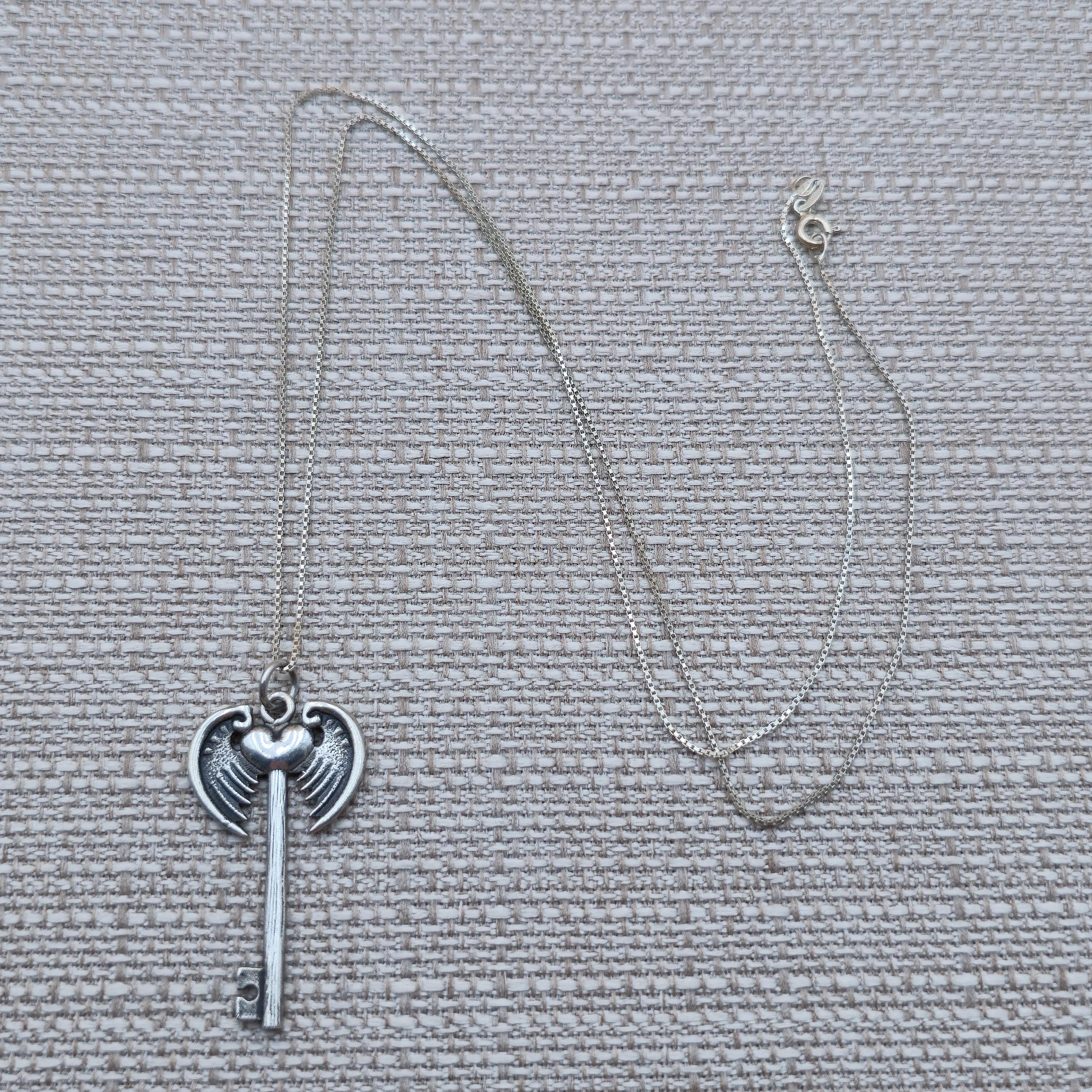 24 Inch Sterling Silver Heart Axe Key Pendant Necklace A5723 - Etsy