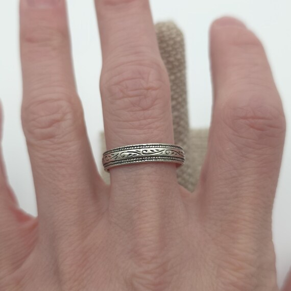 Size 10 Sterling Silver Scrolled Pattern Ring A16… - image 2