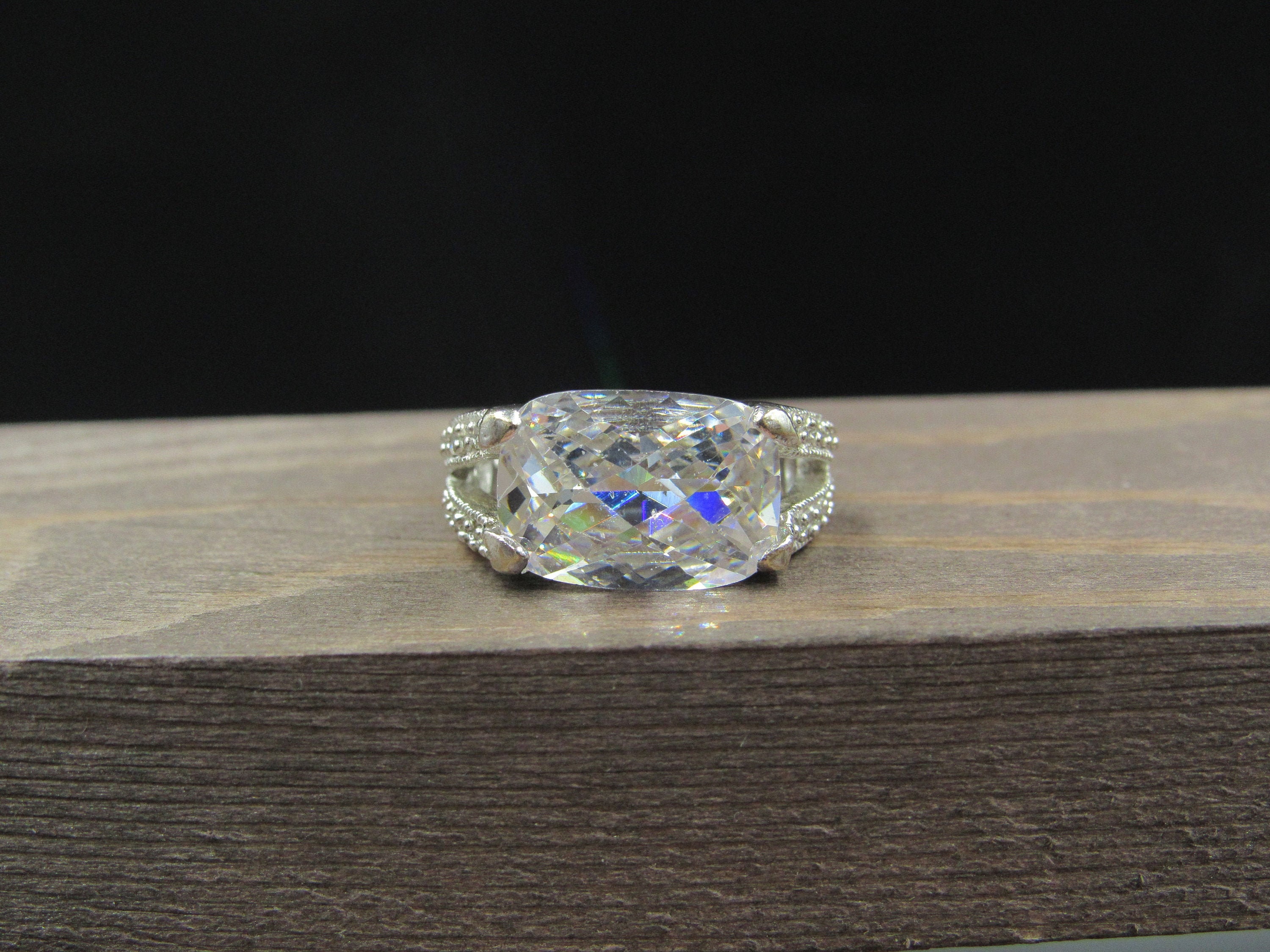 Size 6 Sterling Silver Bright Large Cubic Zirconia Gem Band