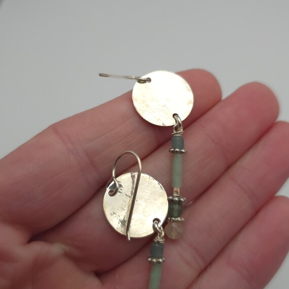 925 Sterling Silver Hammered Nephrite And Chrysop… - image 3