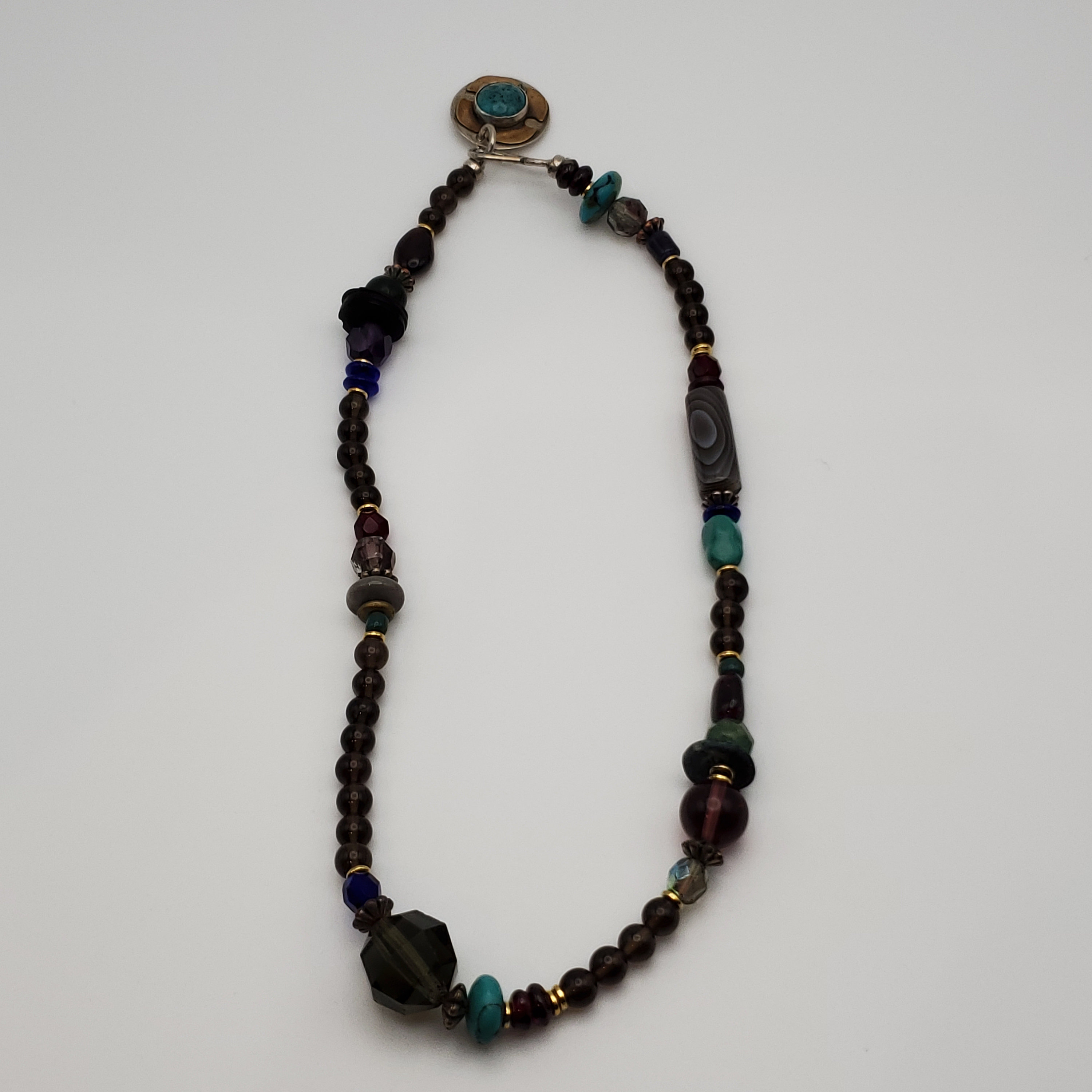 14 Inch 925 Sterling Silver Turquoise Smoky Quartz and