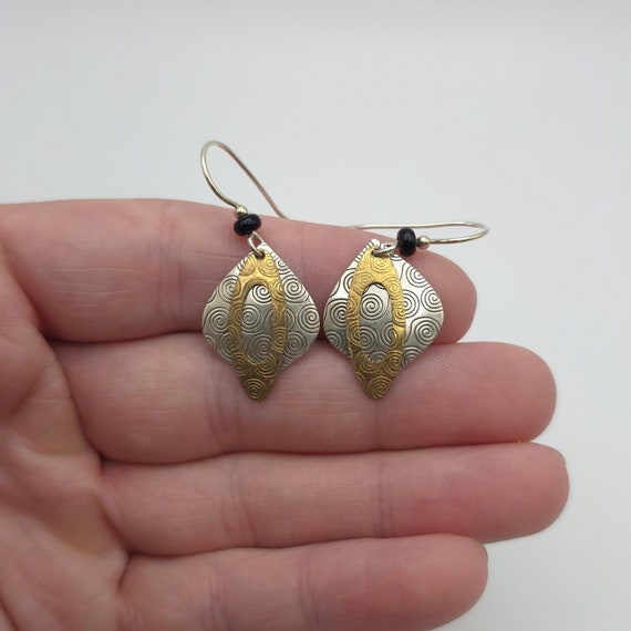 Sterling Silver Textured Two Tone Pattern Earring… - image 1