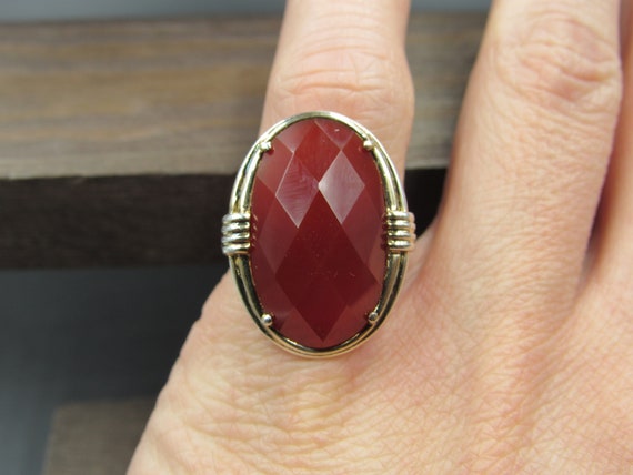 Size 6 Sterling Silver Red Faceted Stone With Uni… - image 3