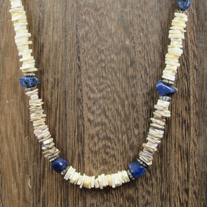 20 Inch Sterling Silver Genuine Shells And Lapis Lazuli Stones Necklace