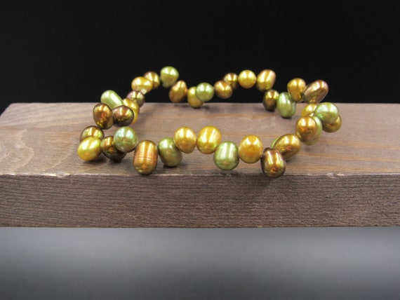 7 Inch Brown And Green Genuine Pearls Expandable … - image 1