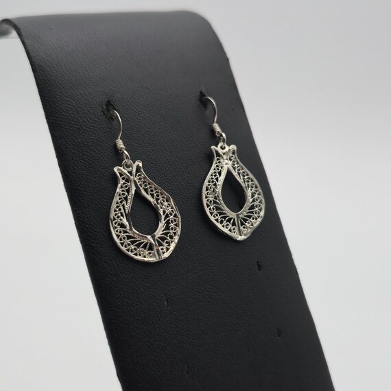 Sterling Silver Unique Design Pattern Dangle Earr… - image 2