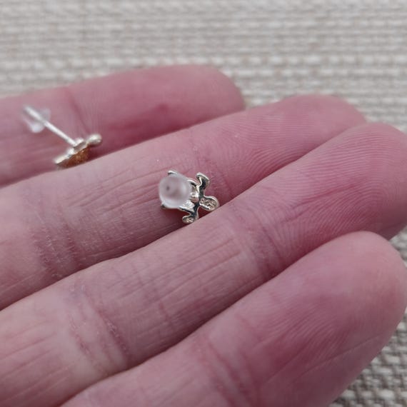 Sterling Silver Tiny Two Tone Textured Turtle Stu… - image 3