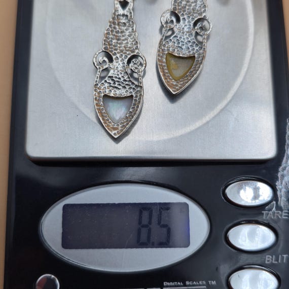 Sterling Silver Worn Shell Long Rustic Dangle Ear… - image 5